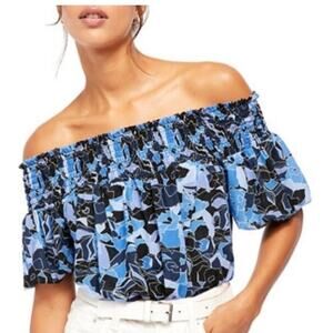 Free People Technicolor Bubble Summer Top Dark Combo Blue L